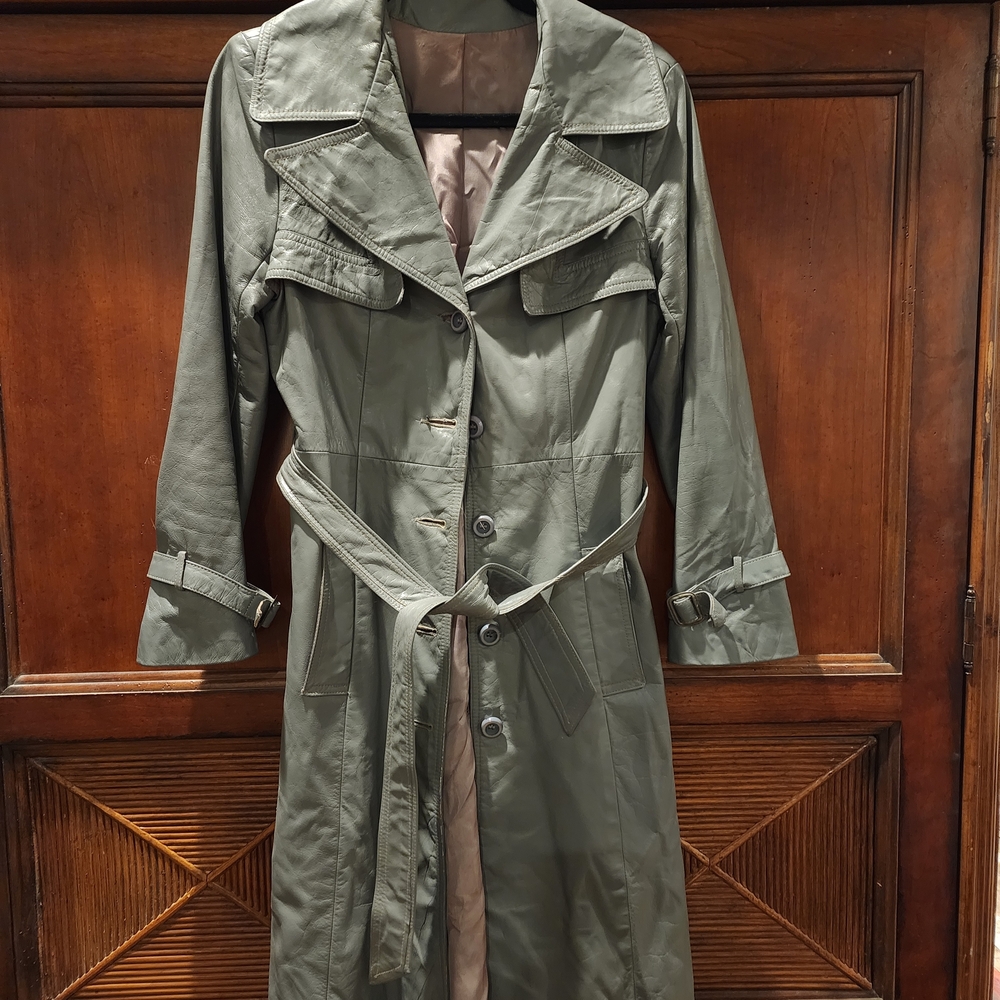 Gray Full Leather Trench Coat for Women Skin Flair Size 0